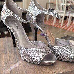 Kelly and Katie Silver Ankle Strap Heels